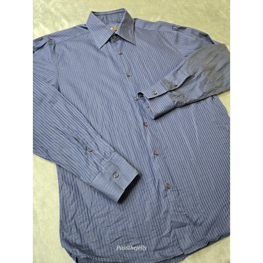 Z Zegna Dress Shirt Mens Large 41 16‎ Button Stripe Long Sleeve Vertical Italy